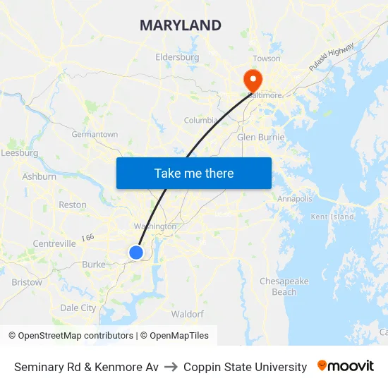 Seminary Rd & Kenmore Av to Coppin State University map