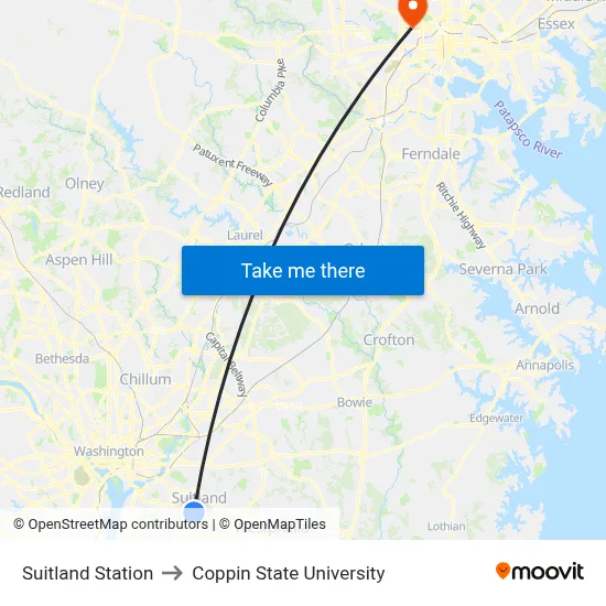 Suitland Station to Coppin State University map
