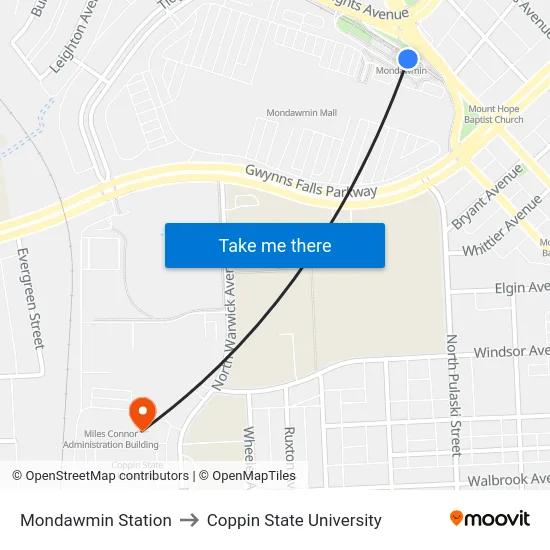 Mondawmin Station to Coppin State University map