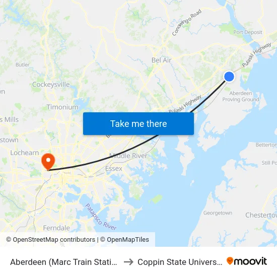 Aberdeen (Marc Train Station) to Coppin State University map