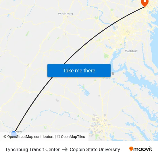 Lynchburg Transit Center to Coppin State University map