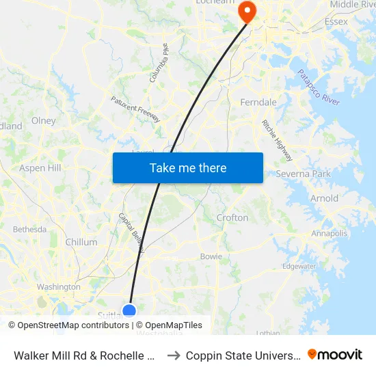 Walker Mill Rd & Rochelle Ave to Coppin State University map