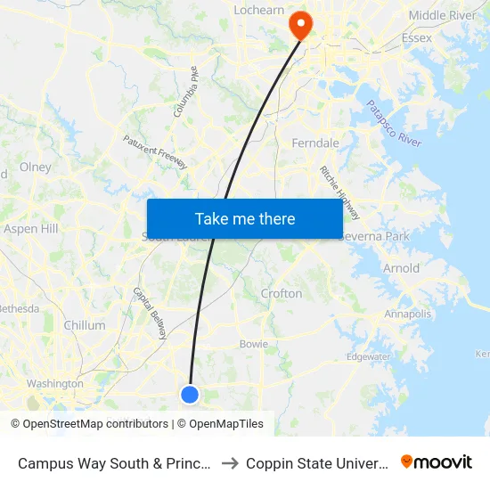 Campus Way South & Prince Pl to Coppin State University map