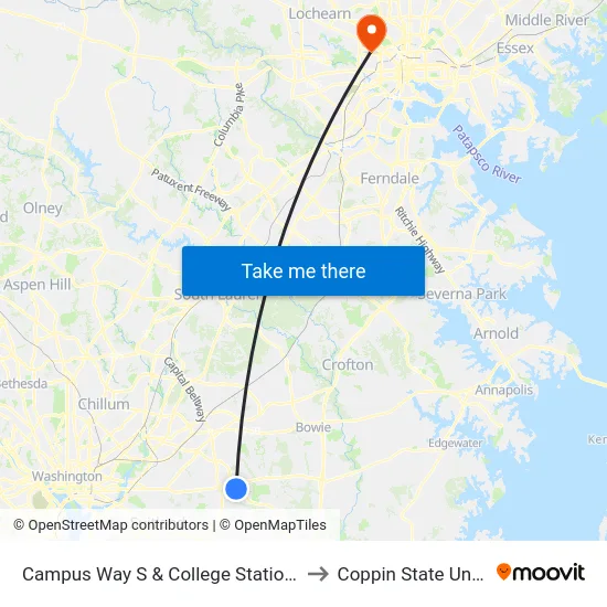 Campus Way S & College Station Dr (Pgcc) to Coppin State University map