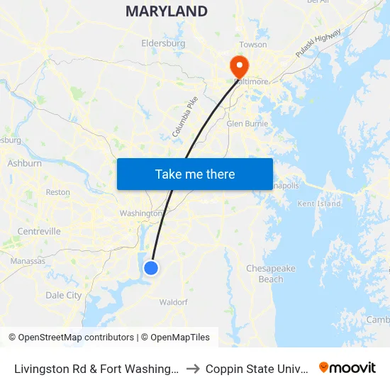 Livingston Rd & Fort Washington Rd to Coppin State University map