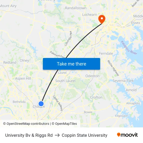 University Bv & Riggs Rd to Coppin State University map