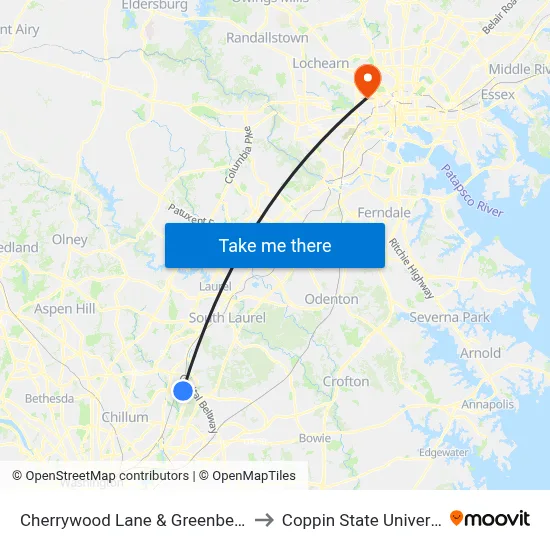 Cherrywood Lane & Greenbelt Rd to Coppin State University map
