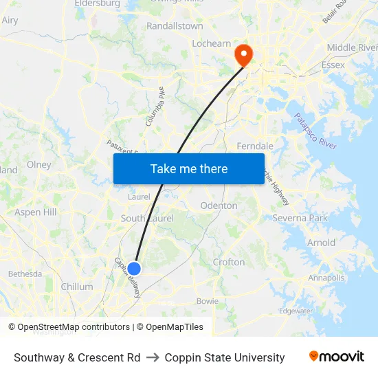 Southway & Crescent Rd to Coppin State University map