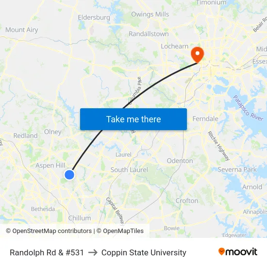 Randolph Rd & #531 to Coppin State University map