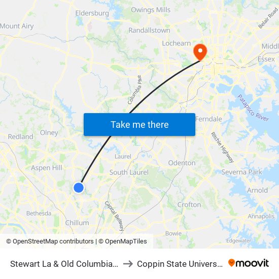 Stewart La & Old Columbia Pi to Coppin State University map