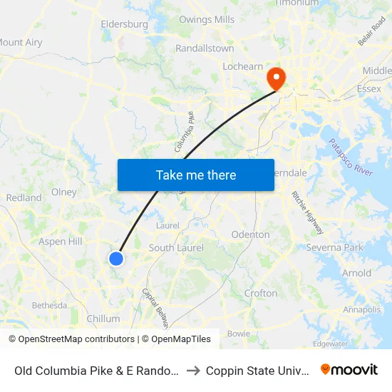 Old Columbia Pike & E Randolph Rd to Coppin State University map