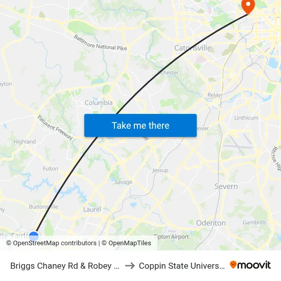 Briggs Chaney Rd & Robey Rd to Coppin State University map