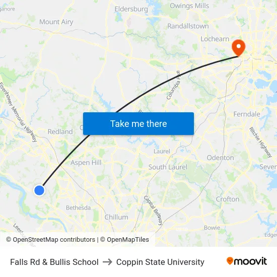 Falls Rd & Bullis School to Coppin State University map