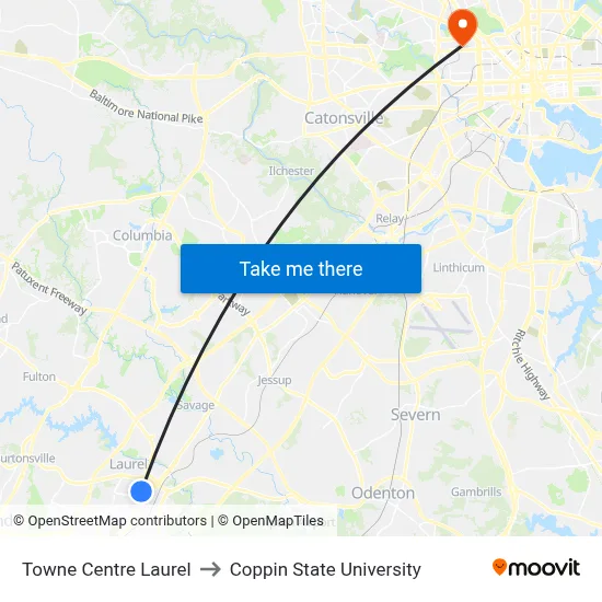 Towne Centre Laurel to Coppin State University map