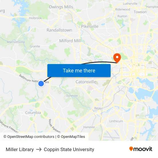 Miller Library to Coppin State University map