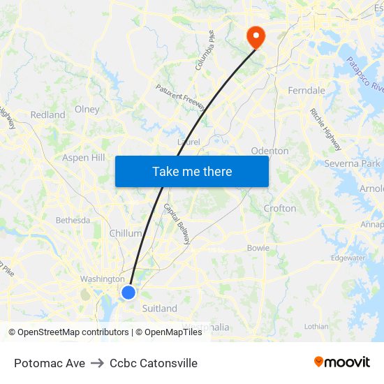 Potomac Ave to Ccbc Catonsville map