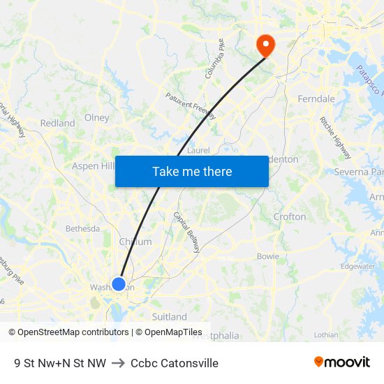 9 St Nw+N St NW to Ccbc Catonsville map