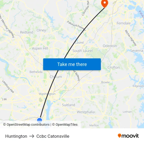 Huntington to Ccbc Catonsville map