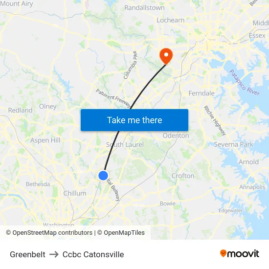 Greenbelt to Ccbc Catonsville map