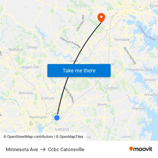 Minnesota Ave to Ccbc Catonsville map