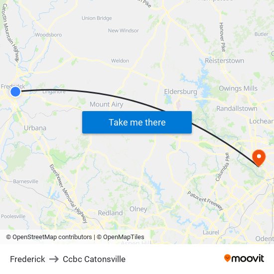 Frederick to Ccbc Catonsville map