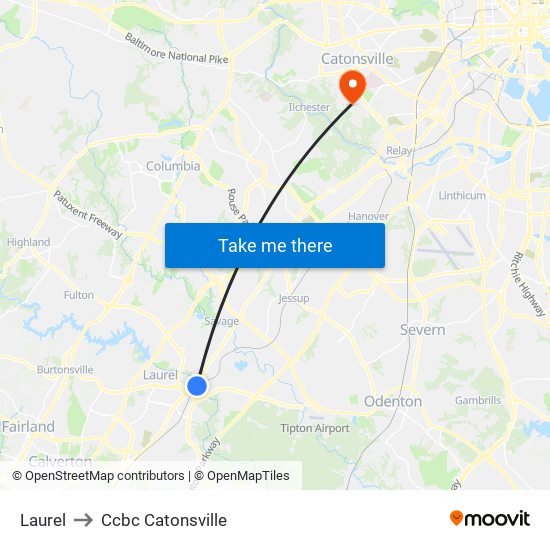 Laurel to Ccbc Catonsville map