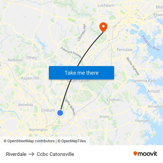 Riverdale to Ccbc Catonsville map