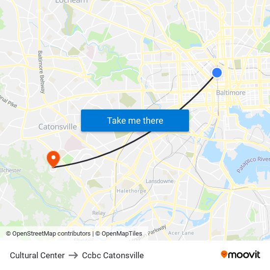 Cultural Center to Ccbc Catonsville map