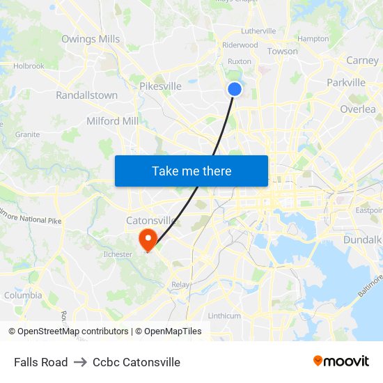 Falls Road to Ccbc Catonsville map