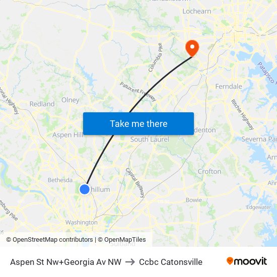 Aspen St Nw+Georgia Av NW to Ccbc Catonsville map