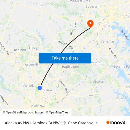 Alaska Av Nw+Hemlock St NW to Ccbc Catonsville map