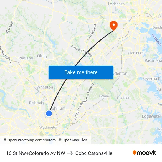 16 St Nw+Colorado Av NW to Ccbc Catonsville map
