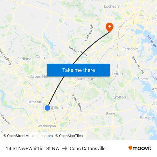 14 St Nw+Whittier St NW to Ccbc Catonsville map