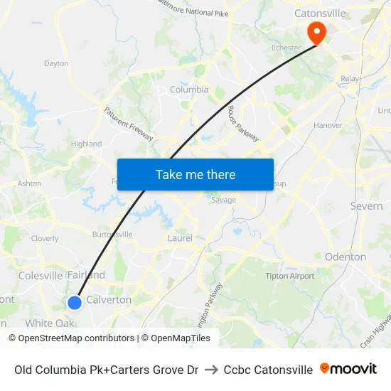 Old Columbia Pk+Carters Grove Dr to Ccbc Catonsville map