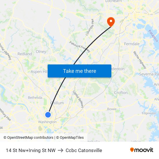 14 St Nw+Irving St NW to Ccbc Catonsville map