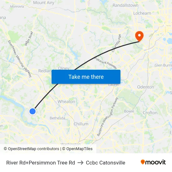 River Rd+Persimmon Tree Rd to Ccbc Catonsville map