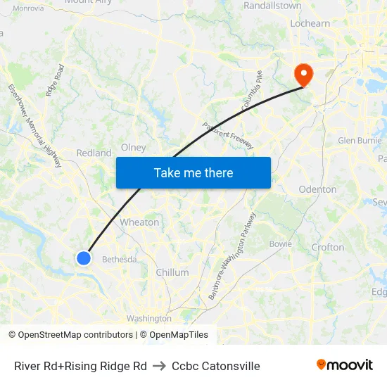 River Rd+Rising Ridge Rd to Ccbc Catonsville map