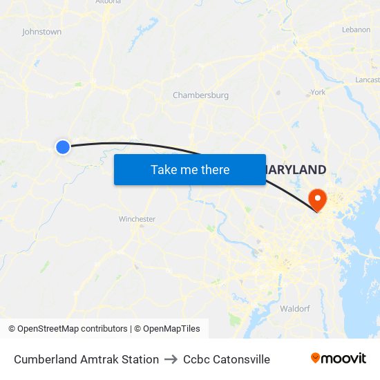 Cumberland Amtrak Station to Ccbc Catonsville map