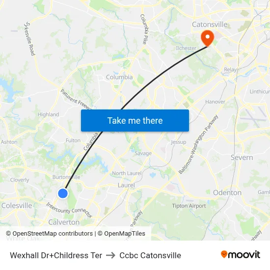Wexhall Dr+Childress Ter to Ccbc Catonsville map