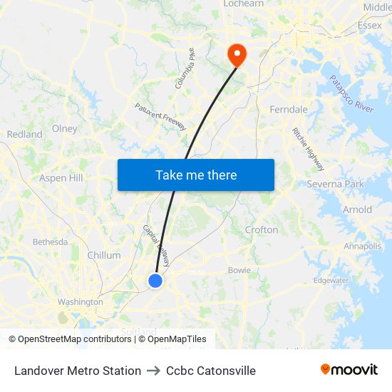 Landover Metro Station to Ccbc Catonsville map