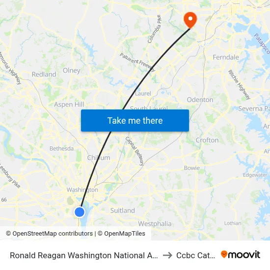 Ronald Reagan Washington National Airport Metrorail Station to Ccbc Catonsville map