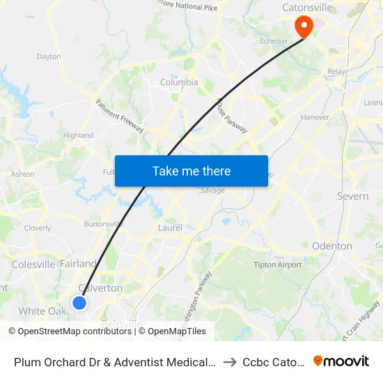 Plum Orchard Dr & Adventist Medical Cen White Oak to Ccbc Catonsville map
