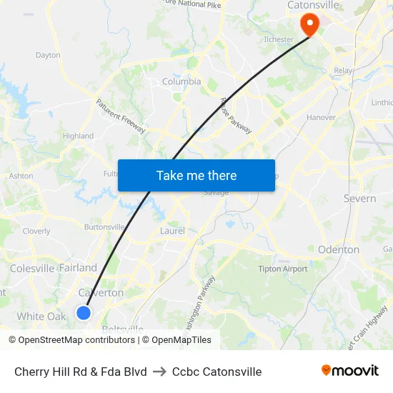 Cherry Hill Rd & Fda Blvd to Ccbc Catonsville map