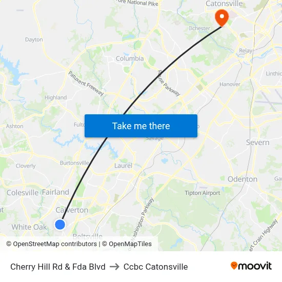 Cherry Hill Rd & Fda Blvd to Ccbc Catonsville map