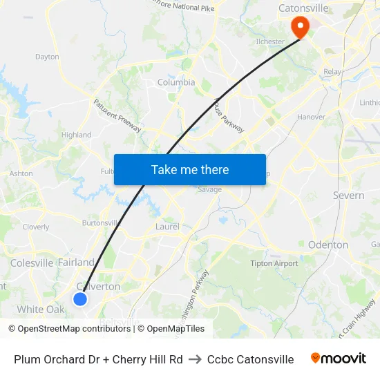 Plum Orchard Dr + Cherry Hill Rd to Ccbc Catonsville map