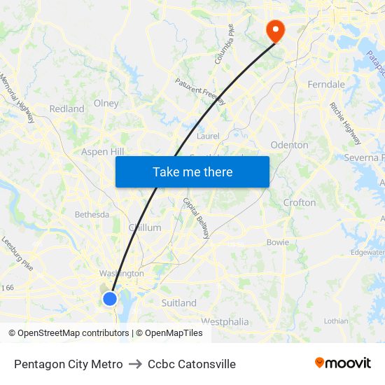 Pentagon City Metro to Ccbc Catonsville map