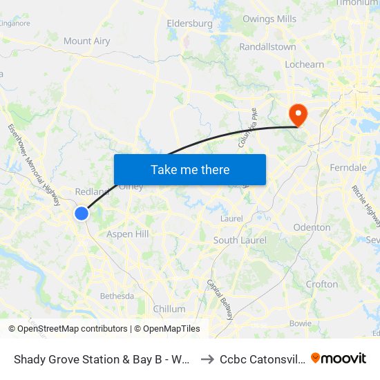 Shady Grove Station & Bay B - West to Ccbc Catonsville map