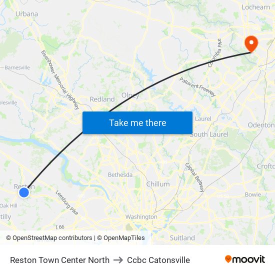 Reston Town Center North to Ccbc Catonsville map