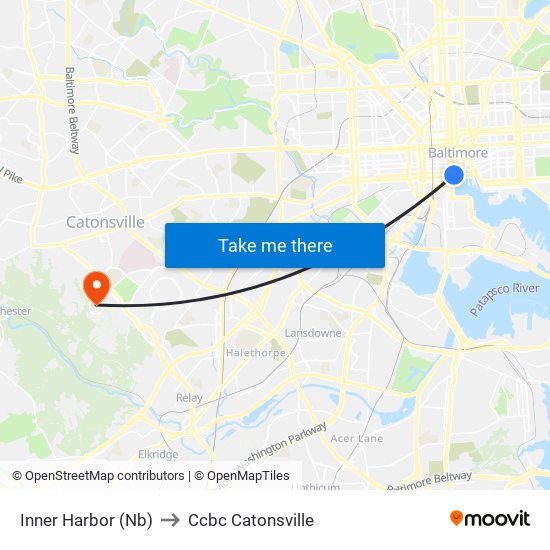 Inner Harbor (Nb) to Ccbc Catonsville map