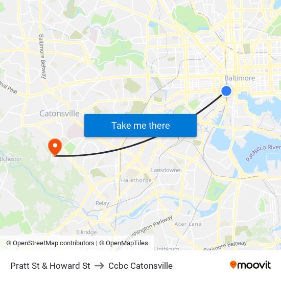 Pratt St & Howard St to Ccbc Catonsville map